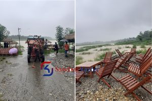 सौराहाको राप्ती किनारमा बाढीको त्रास , सामान सुरक्षित स्थानमा सारिदै