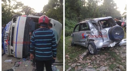 टिकौलिमा कार र मिनिबस ठक्कर खायो, मिनिबसमा च्यापिएर एकजनाको मृत्यु