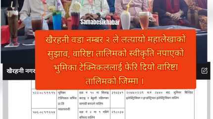 खैरहनी नगरपालिका २ नम्बर वडाले लत्यायो महालेखाको सुझाव , वारिष्टा तालिमको स्वीकृति नभएको संस्थालाई फेरि वारिष्टा तालिमको जिम्मा