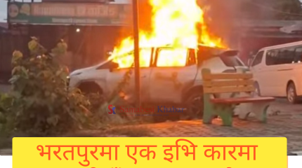 चितवनमा गुडिरहेको इभि कारमा आगलागी, एक जनाको जलेर मृत्यु