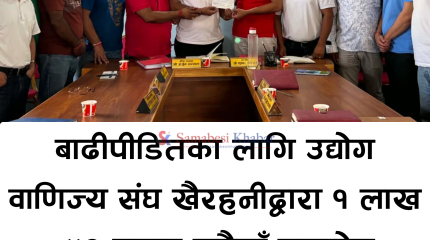 बाढीपीडितका लागि उद्योग वाणिज्य संघ खैरहनीद्वारा १ लाख ४२ हजार रुपैयाँ सहयोग